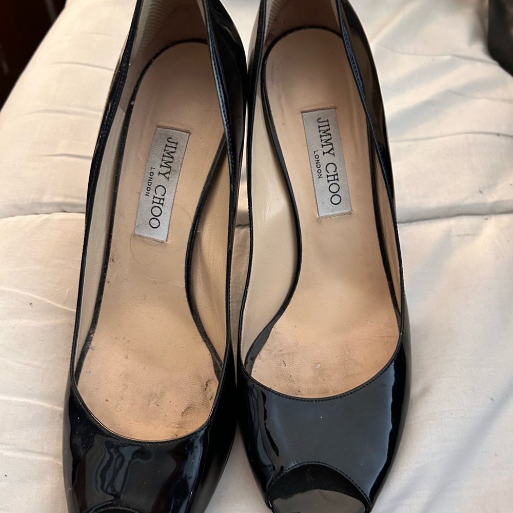 Jimmy Choo Black Women's Shoes Peep Toe Size 41.5